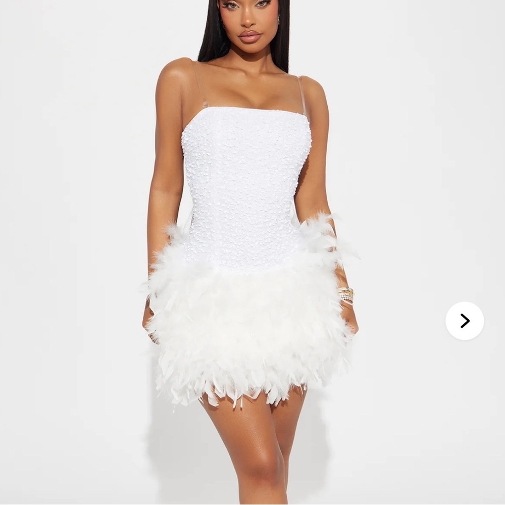 Fashion Nova White Feathered Sequin Dress